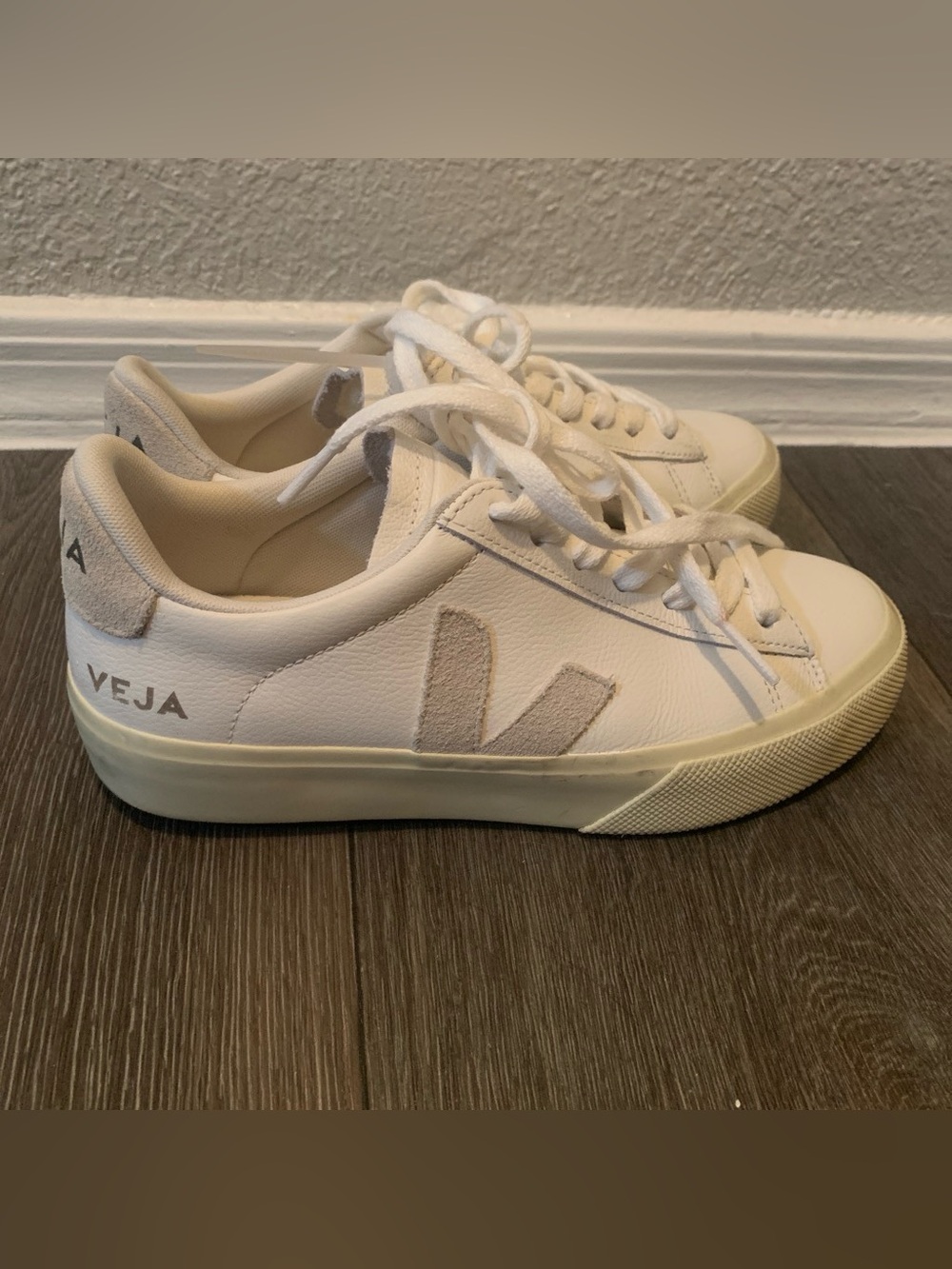 Veja Women's White Leather Sneakers with Beige Suede V